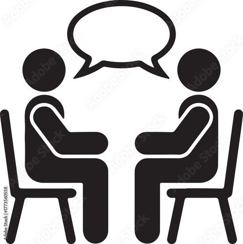 Silhouette of discussion between two person with speech bubble.