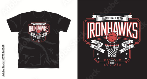 Ironhawks Basketball Team Vector Graphic Design Illustration Logo Emblem Print for Apparel or T-shirt Sport Competition Athletic Design Element Graphic