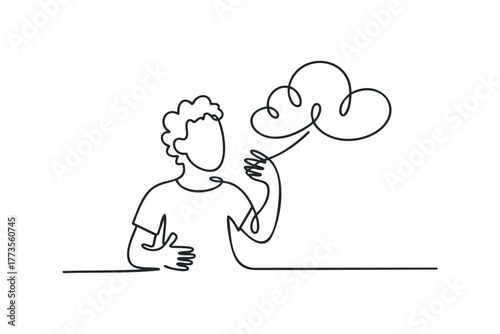 Person thinking about a cloud with a single line drawing