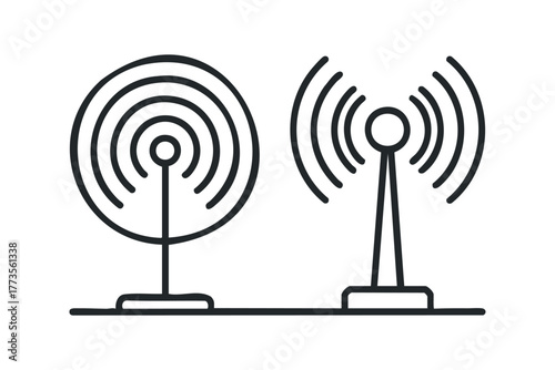 Two stylized antennas broadcasting signals