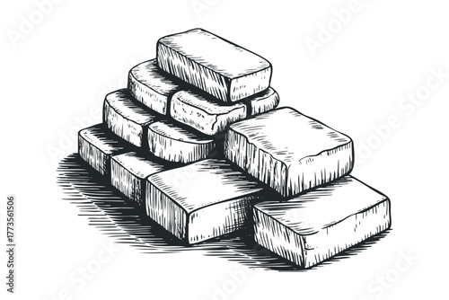 Stack of cheese blocks with engraved texture