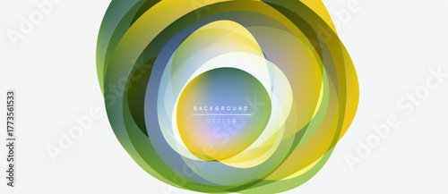 Abstract circular layers, vibrant colors blend. Modern design element, smooth gradients create visual interest. Clean white background enhances focus.