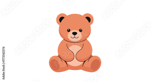 A cute, friendly, and soft brown cartoon teddy bear with a sweet smile sitting peacefully on a clean white background, perfect for children's designs and illustrations.
