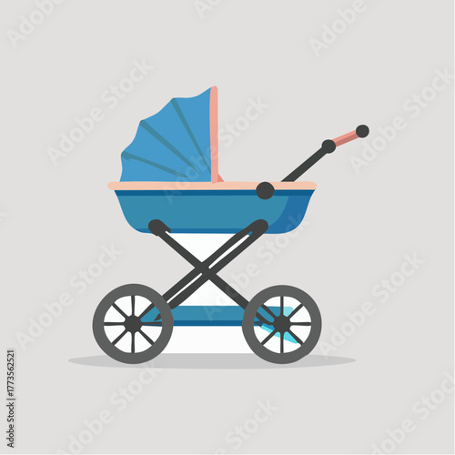 A delightful depiction of a classic blue baby stroller rendered in vector art