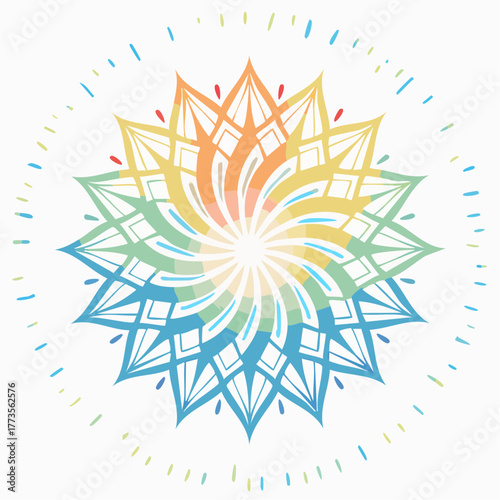 Abstract colorful geometric mandala design, symbolizing spiritual harmony and balance