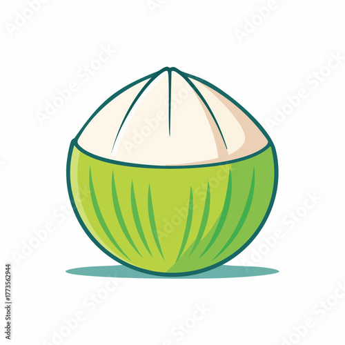 Cartoon vector drawing of a young green coconut ready to be eaten or consumed