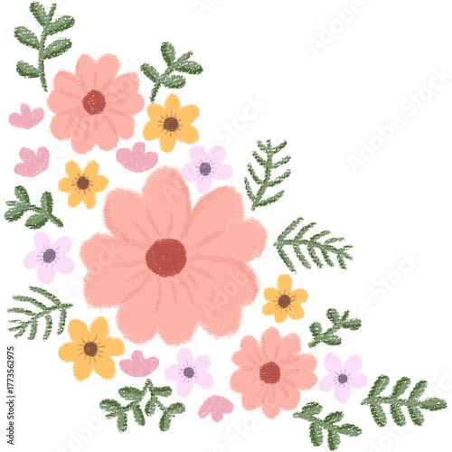 garden of flowers for border frame or bouquet