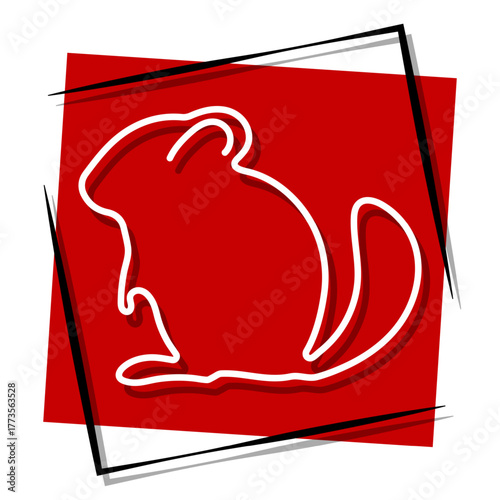 chinchila, red banner in a frame. Vector illustration on a white background.