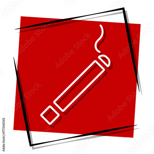 cigarette, red banner in a frame. Vector illustration on a white background.