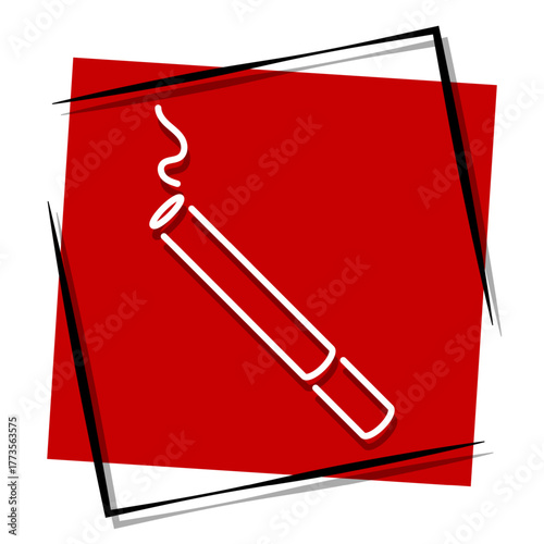 cigarette, red banner in a frame. Vector illustration on a white background.