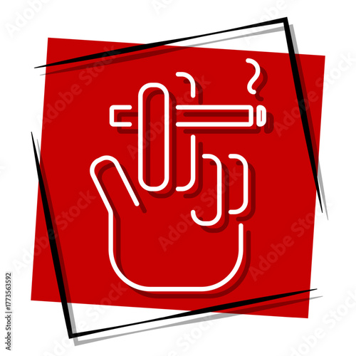 cigarette, red banner in a frame. Vector illustration on a white background.