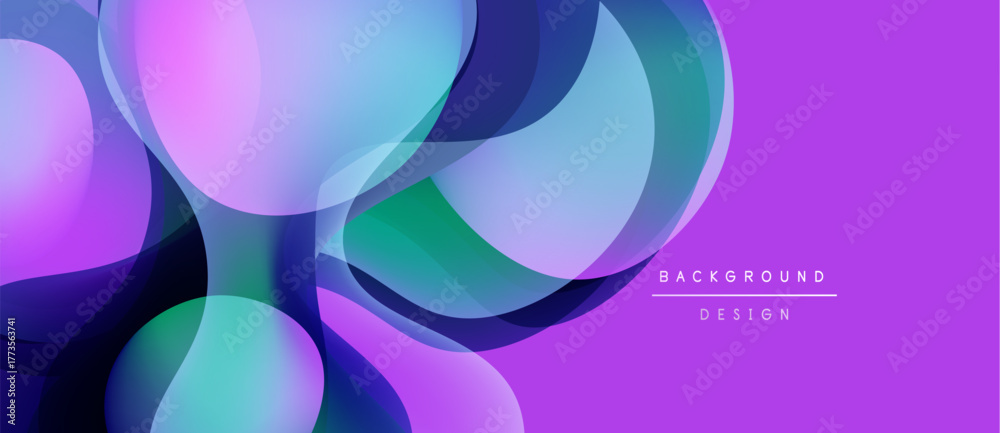 Fototapeta premium Abstract fluid shapes overlap, creating vibrant purple, teal gradients. Modern design, smooth transitions, dynamic composition.