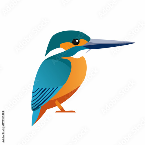 Colorful kingfisher illustration against white backdrop delivering a wildlife scene