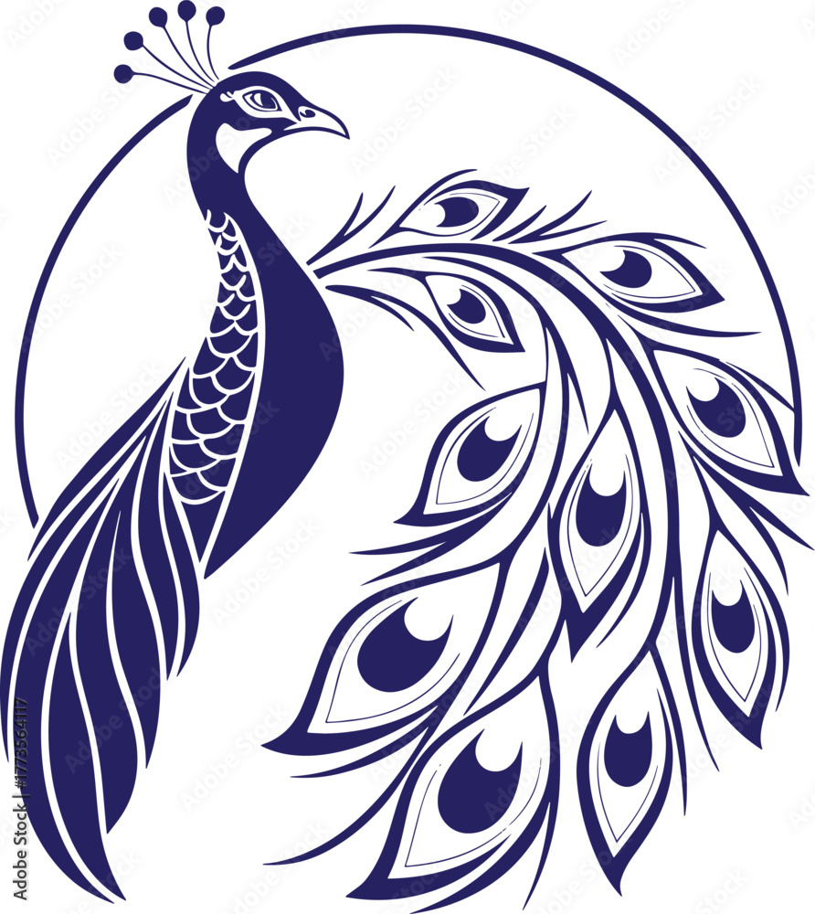 Fototapeta premium **Title (150 characters, SEO optimized):** Elegant Peacock Logo Vector Design | Stylized Bird Silhouette with Decorative Feathers | Luxury Animal Symbol for Branding, Art, and Decoration 