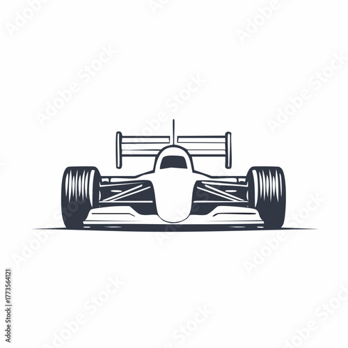 Detailed line drawing of a racing car on a white background with a vintage feel