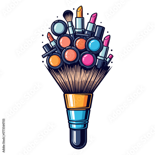 Parlour, Makeup items, Makeup box, Makeup brush, Woman lifestyle, Lipstick icon logo flat vector design