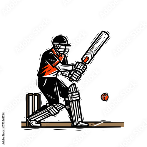  Cricket batsman hitting the ball icon logo flat vector design