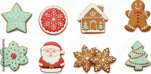 Christmas cookies collection, festive holiday treats, decorated gingerbread and icing designs, seasonal dessert illustration, holiday baking artwork, winter celebration sweets