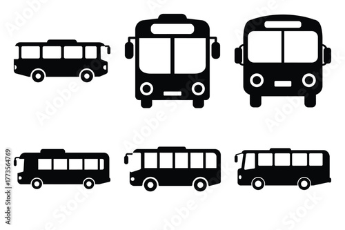 bus silhouette vector vector art icon set