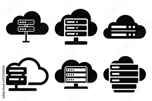cloud server silhouette vector art icon set