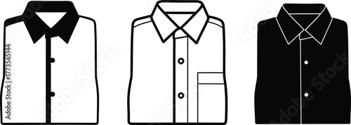 Three folded shirts in black and white color variations illustration