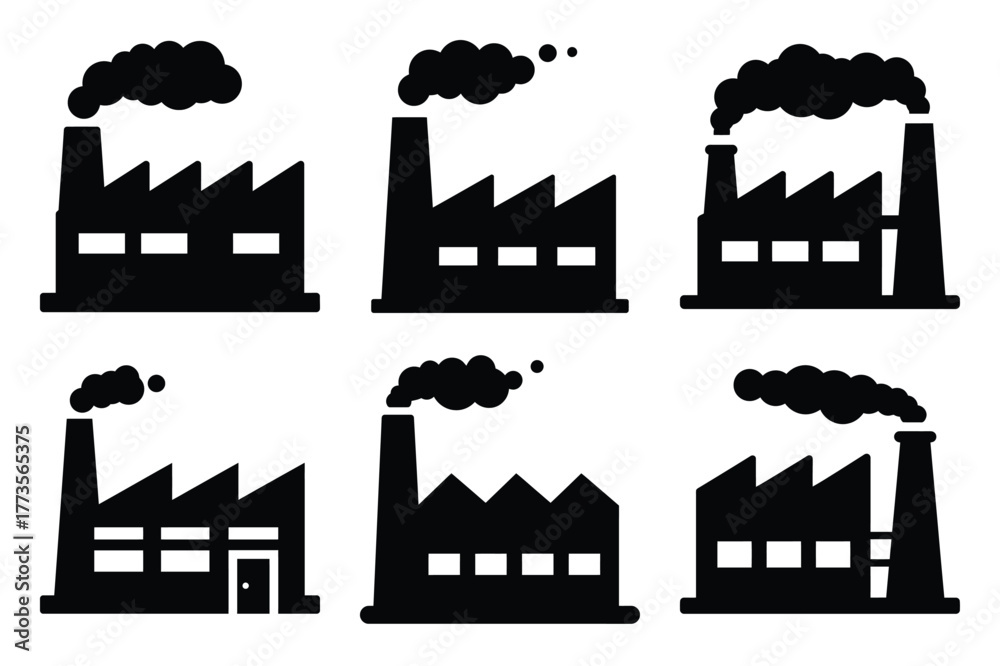Fototapeta premium factory silhouette vector vector art icon set