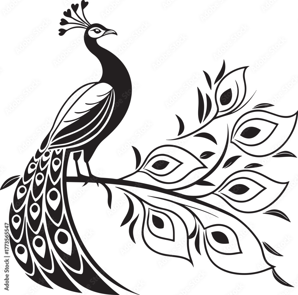 Fototapeta premium **Title (150 characters, SEO optimized):** Elegant Peacock Logo Vector Design | Stylized Bird Silhouette with Decorative Feathers | Luxury Animal Symbol for Branding, Art, and Decoration 
