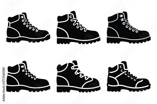 hiking boots silhouette vector art icon set