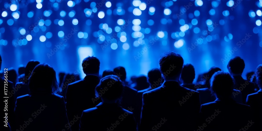 Obraz premium Audience Watching Presentation in Blue Lights Event at a Conference