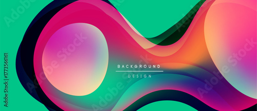 Abstract fluid shapes blend vibrant colors. Dynamic composition creates modern background design. Smooth gradients offer visual interest.