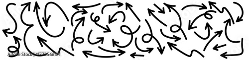 Collection of various black arrows in different directions and styles, including curved, straight, and looped designs