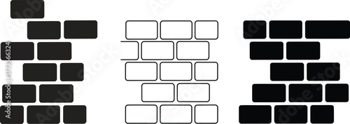 Three brick wall patterns in black and white line art illustration