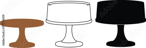 Three cake stands in different styles and colors on a white background