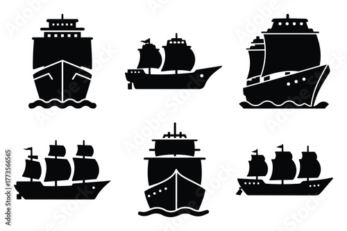 ship silhouette vector vector art icon set