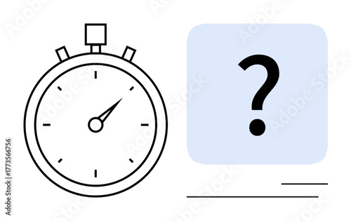 Stopwatch tracking time and question mark symbolizing uncertainty, problem-solving, or decision-making. Ideal for time management, deadlines, strategy, productivity, analysis, problem-solving simple