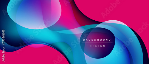Abstract fluid shapes, vibrant colors blend. Pink, blue hues create dynamic background design. Modern aesthetic, smooth gradients present.
