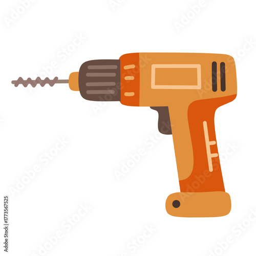 Electric Drill in Flat Industrial Style for Engineering and Workshop Design