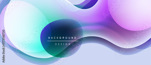 Abstract fluid shapes, vibrant colors blend. Modern design, smooth gradients create dynamic composition. Light background enhances visual appeal.