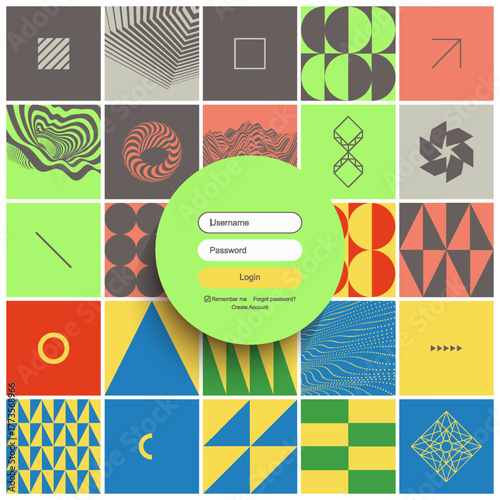 Login user interface. Modern screen design. Website element. Geometrical pattern. Mosaic. Vector illustration.