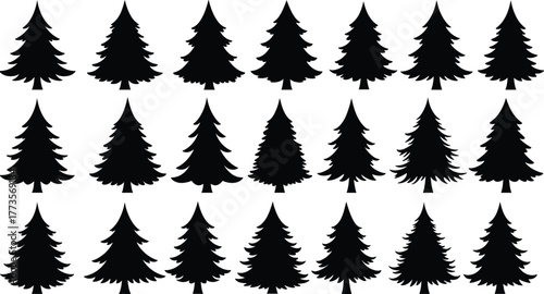Pine tree silhouette, evergreen forest, nature design, woodland symbol, outdoor illustration, seasonal tree, landscape element, decorative art, wilderness icon, natural shape