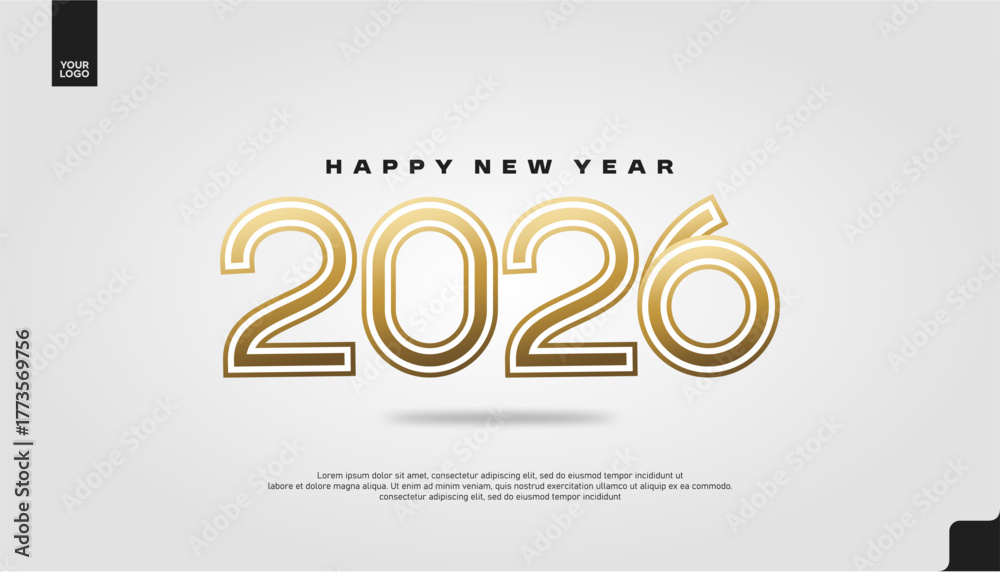 Fototapeta premium Happy New Year 2026 Golden Luxury Banner Vector with Elegant Typography