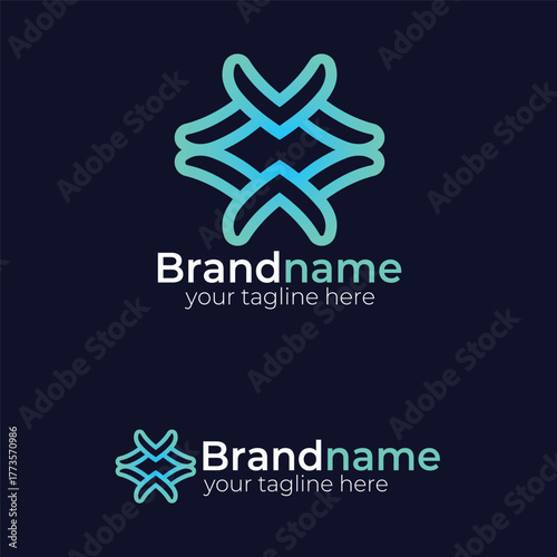 Abstract Wire Frame Mesh Net Connection Logo Design – Modern Minimalist Blue Green Gradient Data Digital Technology Corporate Branding Identity