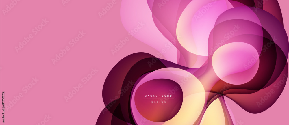 Fototapeta premium Abstract pink background. Overlapping curved shapes create dynamic visual flow. Modern design elements suggest elegance, fluidity.
