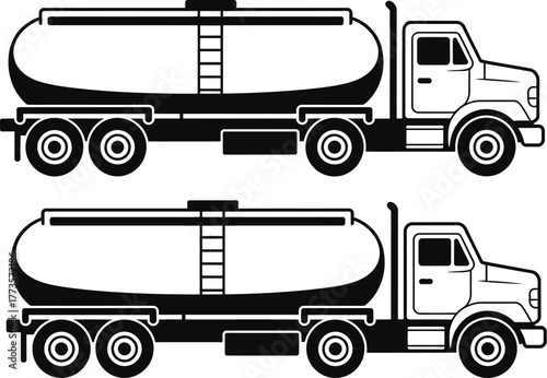 Vector illustration of two black and white tanker trucks design