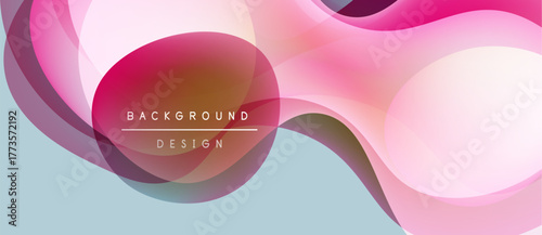 Abstract flowing shapes, pinks, blues create dynamic background. Text reads background design. Modern, smooth gradients present.