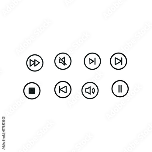 Set of media player controls modern vector illustration flat design