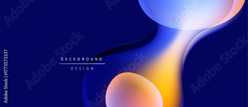 Abstract fluid shapes, vibrant colors, blue dominates. Modern design, gradients create depth, smooth transitions visible. Background element.