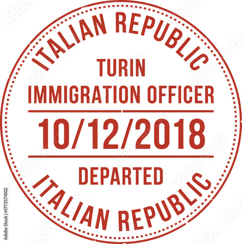 Italian republic immigration stamp turin officer departed date