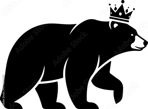 Bear with crown walking silhouette illustration.
