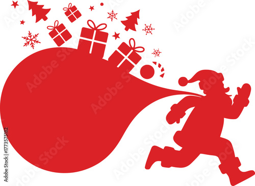 Santa claus running with christmas gifts vector illustration